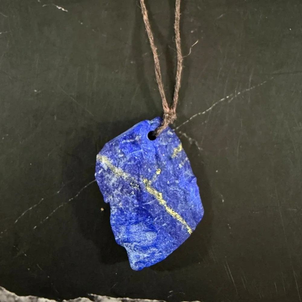 Unpolished Raw Lapis Lazuli Stone Corded 24in Pendant 1in X .75in